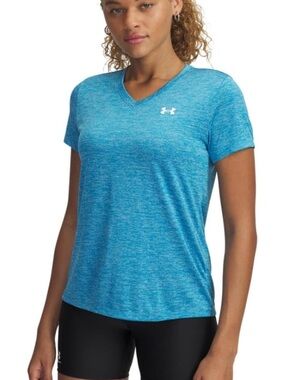Under Armour Women's Heathered Aqua Blue V-Neck Performance Tee